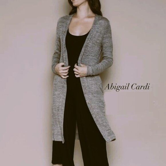 NWOT Orb Life Abigail Long Duster Cardigan w Pockets Fine Knit Heathered Gray - Picture 1 of 1